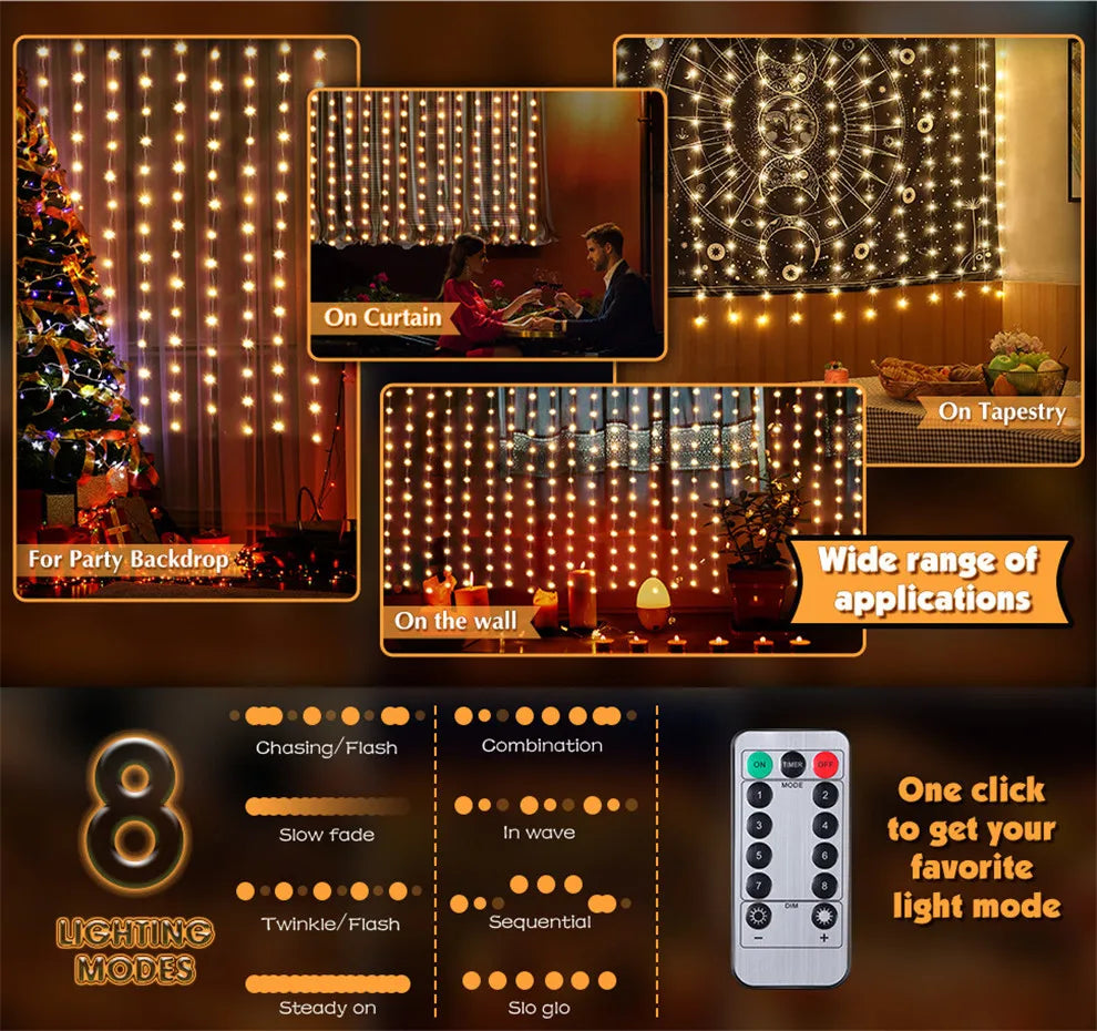 TwinkleGlow LED Fairy Curtain Lights